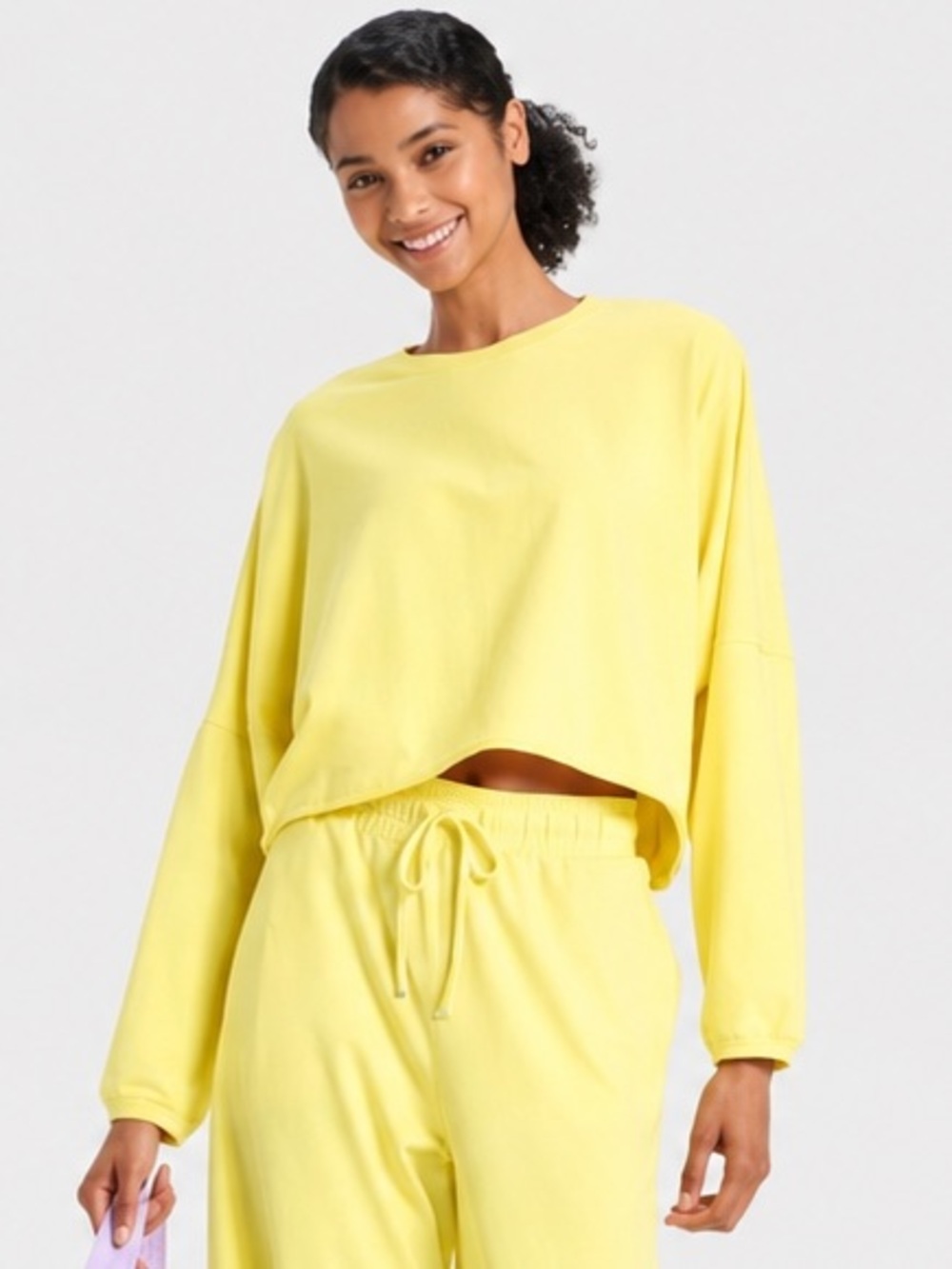 JoyLab Cropped Fit Crewneck Long Sleeve Tee Top Elfin Yellow NWT Large